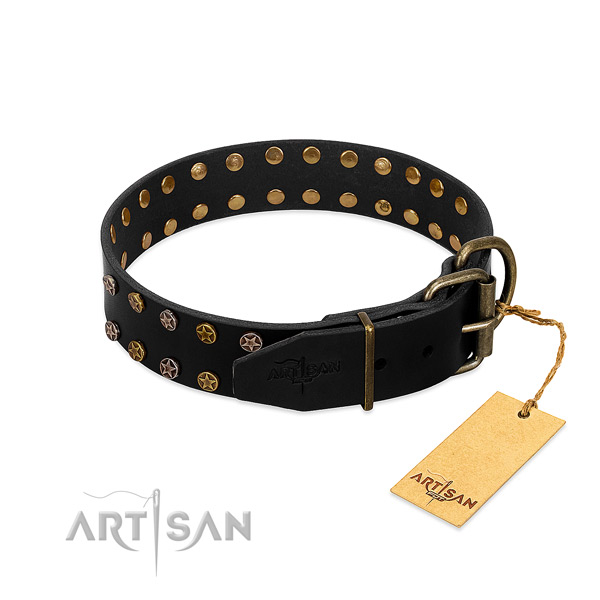 Full grain genuine leather collar with extraordinary embellishments for your four-legged friend