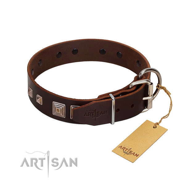 Easy wearing full grain leather dog collar with inimitable studs