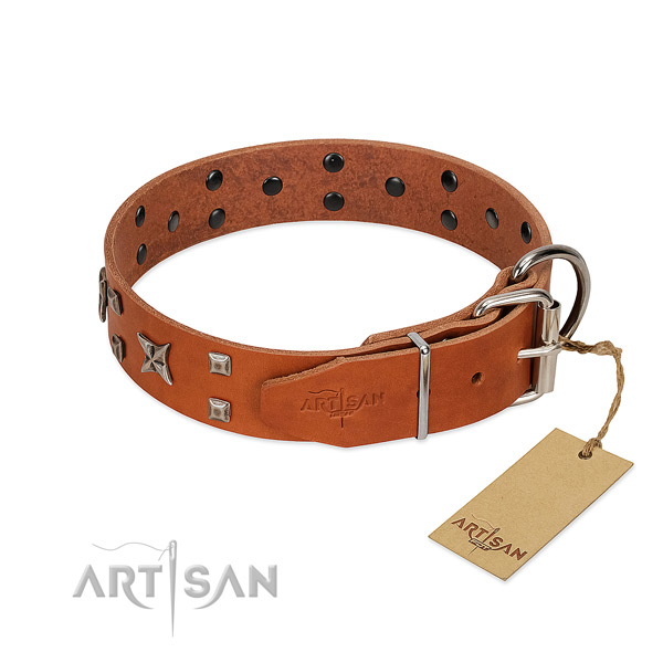 Soft genuine leather collar handcrafted for your dog