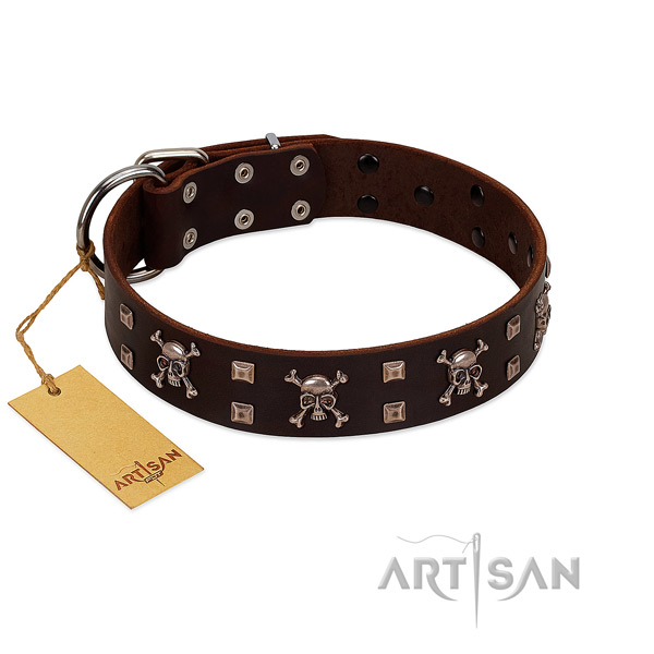 Strong full grain leather dog collar made for your doggie