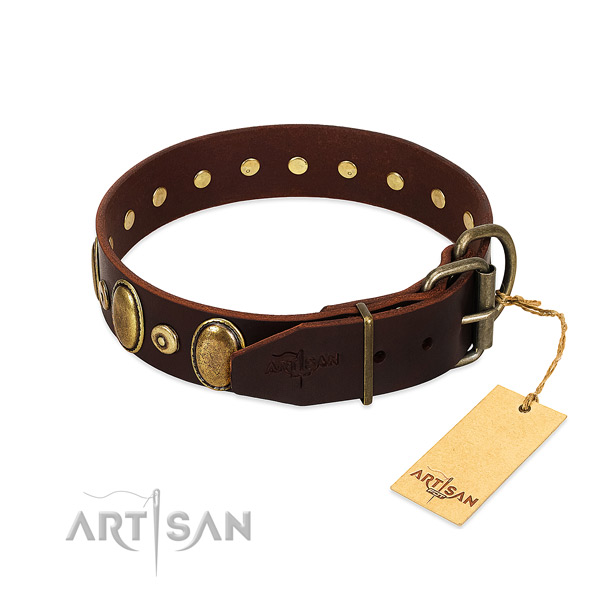 Full grain genuine leather dog collar with corrosion proof studs