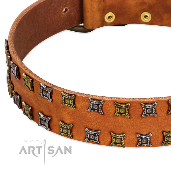 Flexible full grain natural leather dog collar for your handsome pet