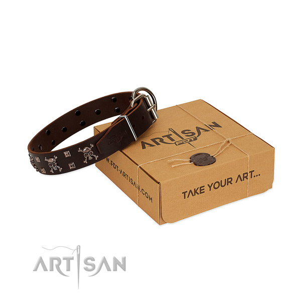 Gentle to touch leather dog collar with durable buckle