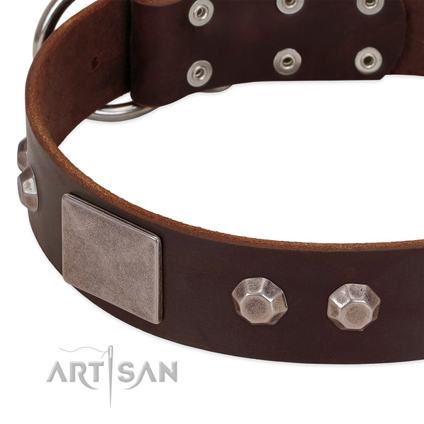Handy use soft to touch genuine leather dog collar