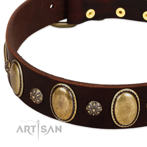 Comfy wearing best quality natural genuine leather dog collar