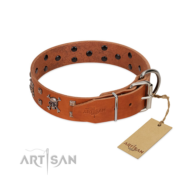 Handy use gentle to touch genuine leather dog collar with studs