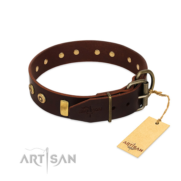 Durable full grain leather dog collar with incredible decorations
