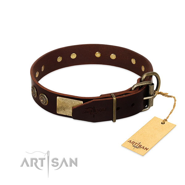 Reliable traditional buckle on full grain natural leather dog collar for your doggie