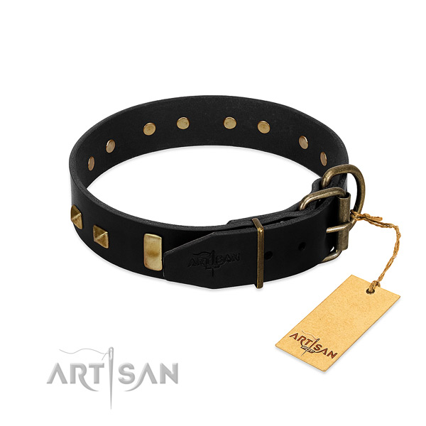 Gentle to touch full grain leather dog collar with reliable traditional buckle