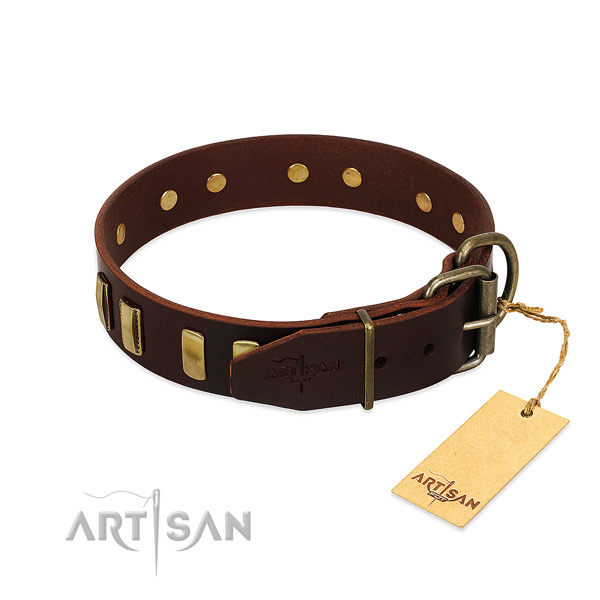 Full grain leather dog collar with rust-proof D-ring for handy use