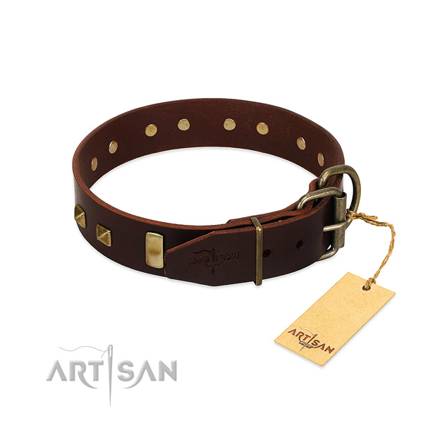 Best quality full grain leather dog collar with durable traditional buckle