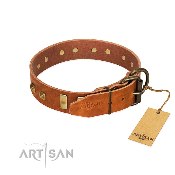 Top rate full grain genuine leather dog collar with corrosion proof hardware