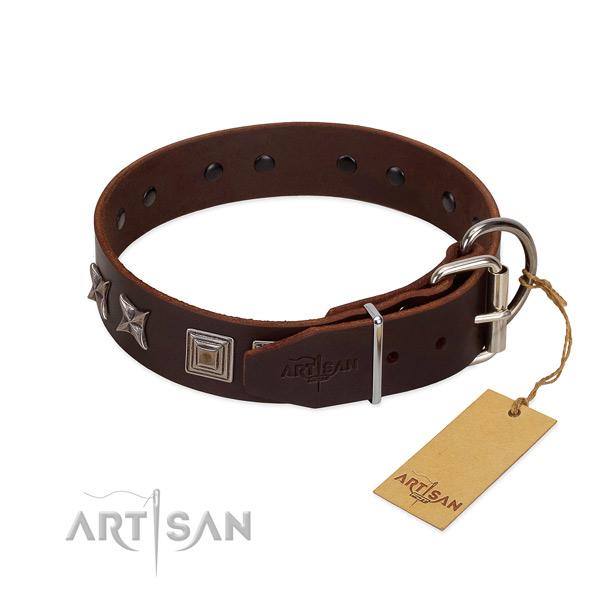 Leather dog collar crafted of flexible material