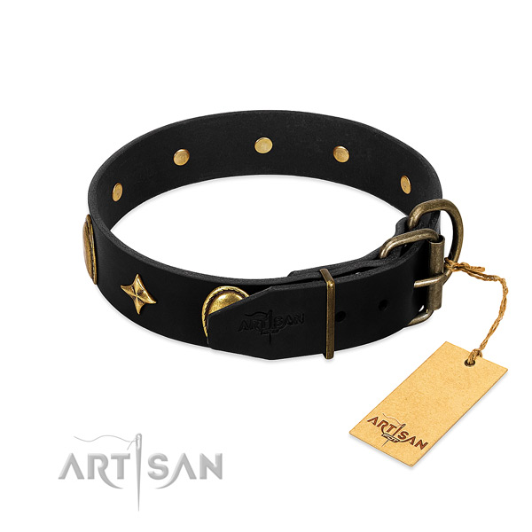 Top rate genuine leather dog collar with rust resistant decorations