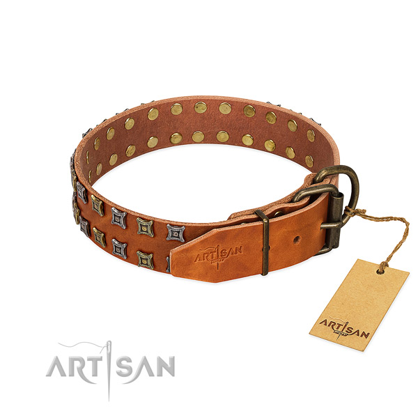 Flexible genuine leather dog collar handcrafted for your canine