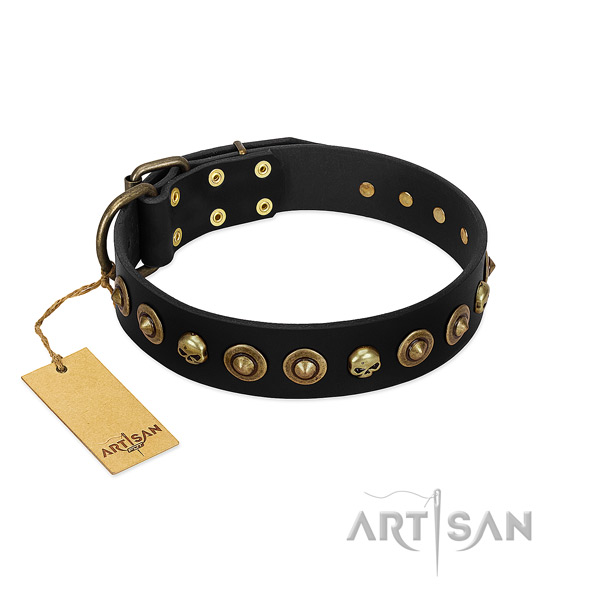 Full grain genuine leather collar with remarkable decorations for your canine