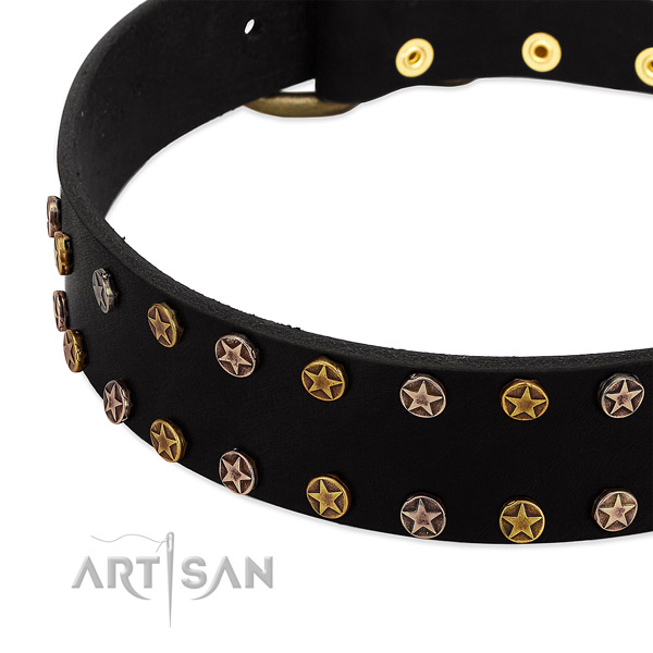 Exquisite decorations on genuine leather collar for your canine