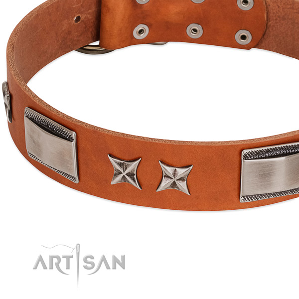 Best quality genuine leather dog collar with corrosion proof D-ring