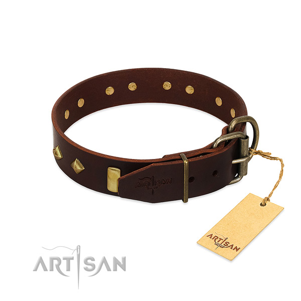 Leather dog collar with rust resistant traditional buckle for everyday use