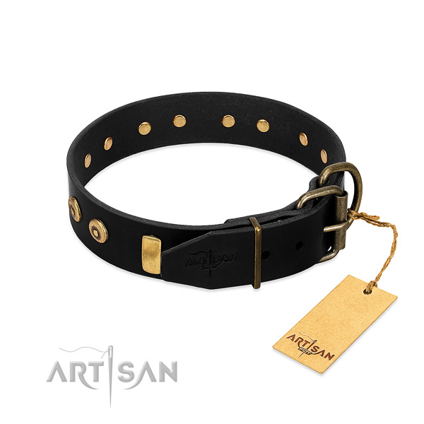 Strong full grain genuine leather collar with awesome embellishments for your dog
