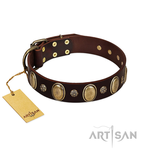 Handy use reliable full grain leather dog collar with studs