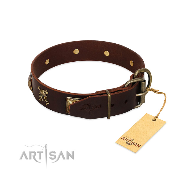 Flexible genuine leather dog collar with unique studs