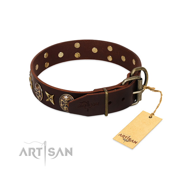 Durable studs on full grain leather dog collar for your four-legged friend