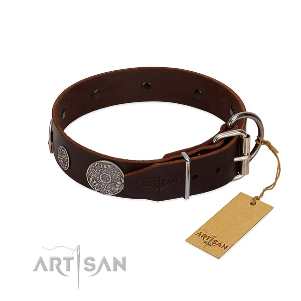 Reliable fittings on full grain leather dog collar