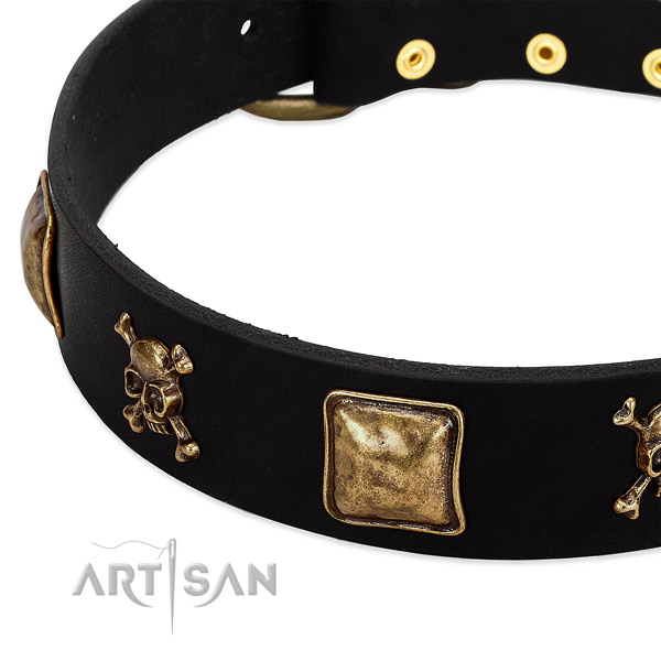 Top notch full grain leather collar with decorations for your doggie