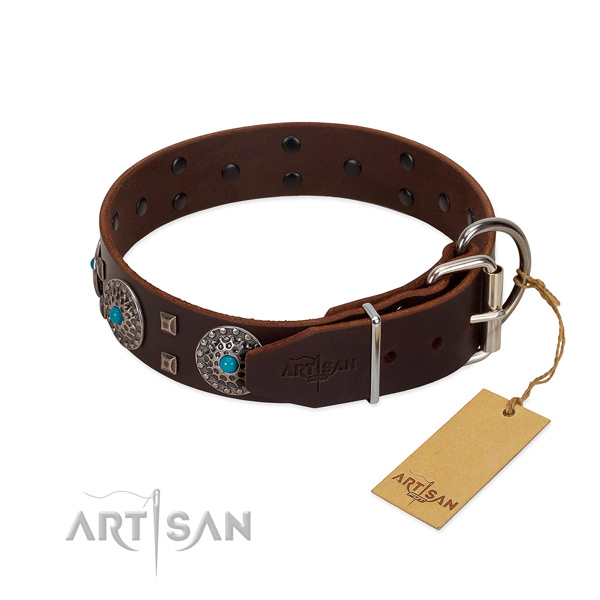 Gentle to touch leather dog collar with studs for handy use