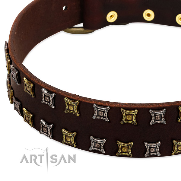Soft full grain natural leather dog collar for your handsome pet
