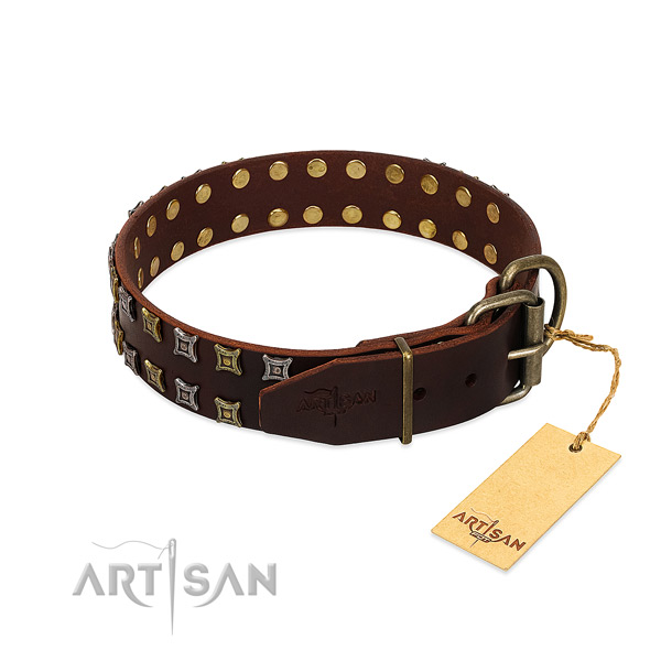 Durable natural leather dog collar made for your doggie