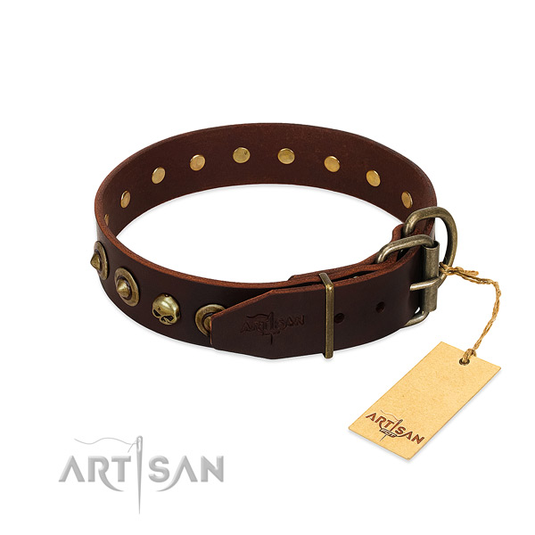 Full grain genuine leather collar with amazing adornments for your pet
