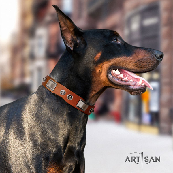 Doberman best quality natural genuine leather collar with decorations for your dog