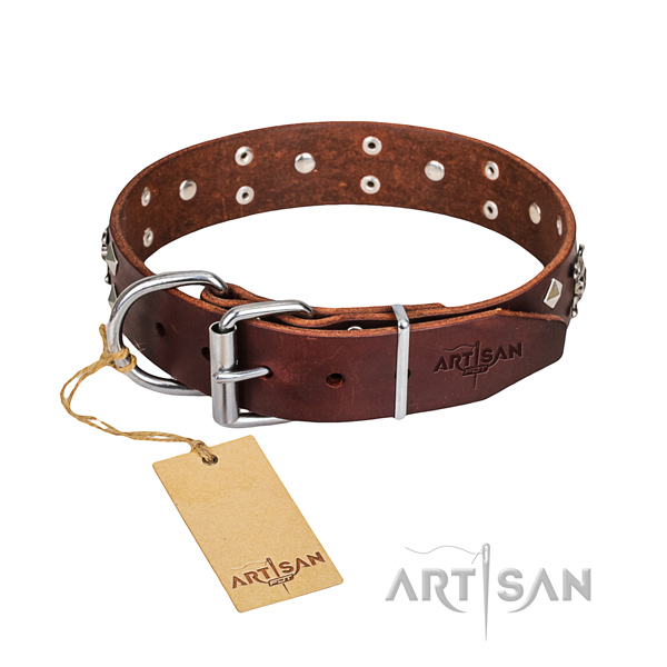 Indestructible leather dog collar with rust-proof hardware